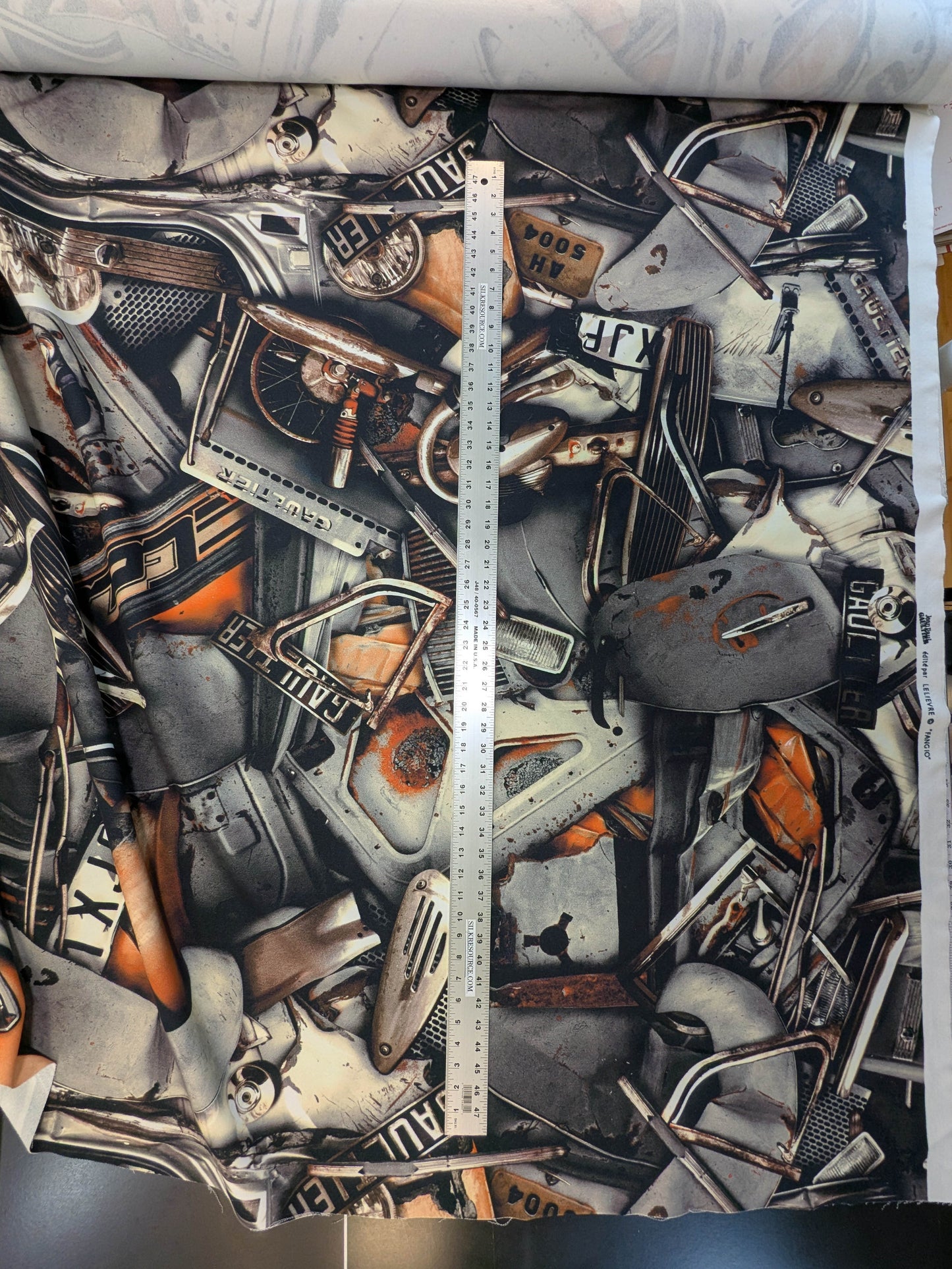 Scalamandre Gaultier Fangio Terra Cotton Print Formula One Race Car Metal Art - Gray Orange - By The Yard
