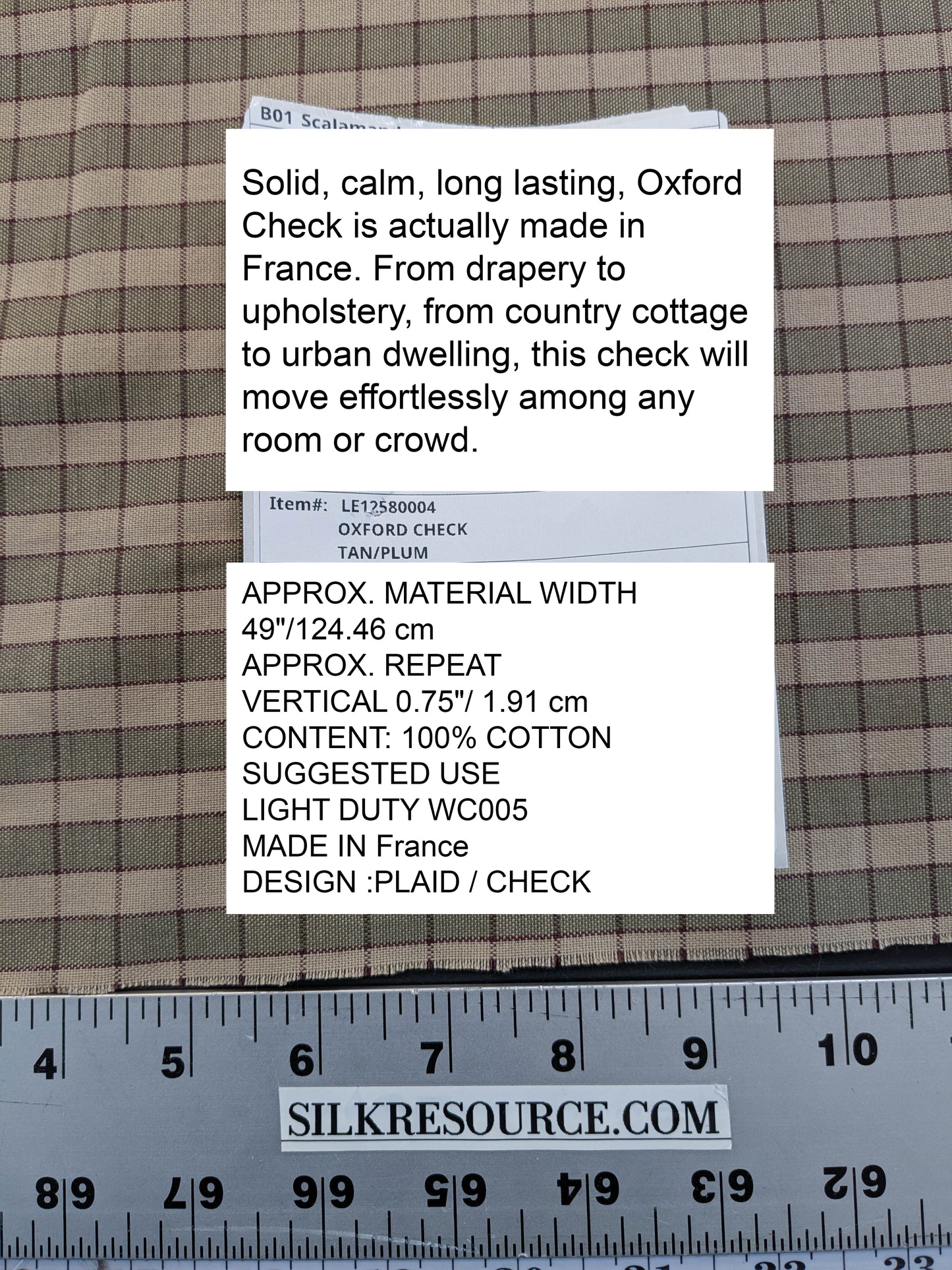 Scalamandre Oxford Check Tan and Plum Cotton Plaid from France - Red Sage Green Light Brown - By The Yard