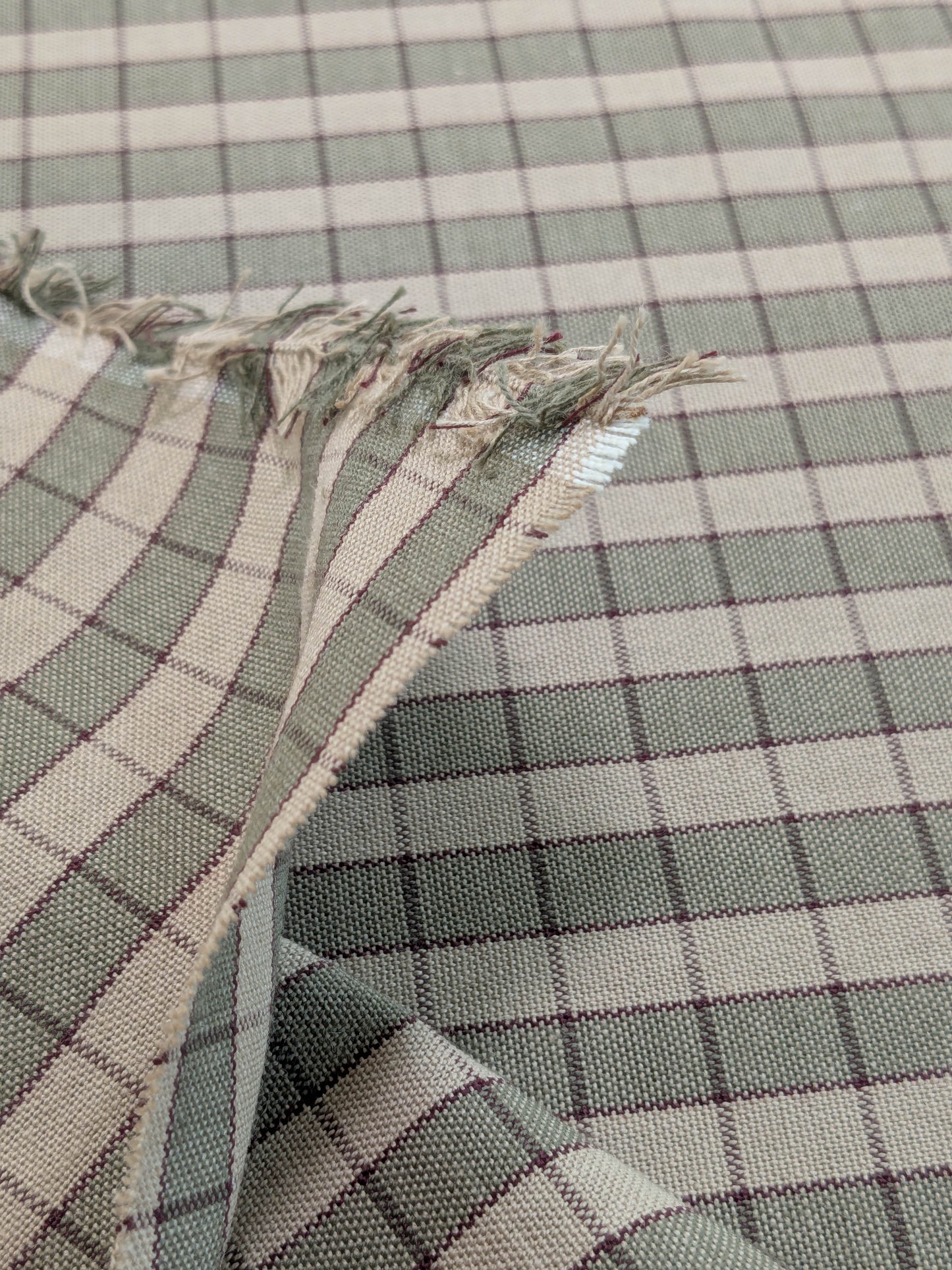 Scalamandre Oxford Check Tan and Plum Cotton Plaid from France - Red Sage Green Light Brown - By The Yard
