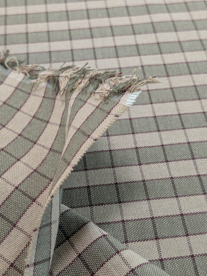 Scalamandre Oxford Check Tan and Plum Cotton Plaid from France - Red Sage Green Light Brown - By The Yard