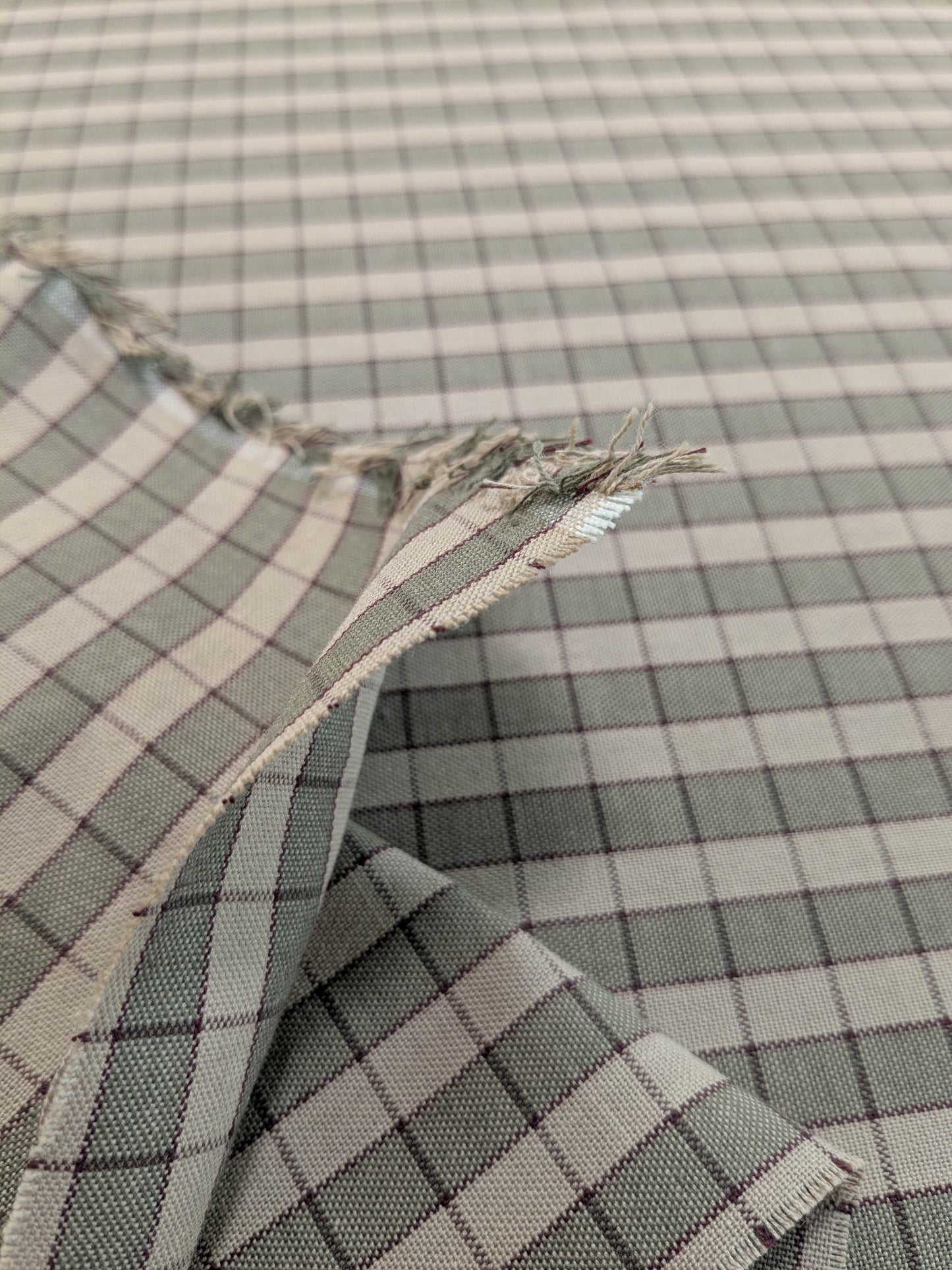 Scalamandre Oxford Check Tan and Plum Cotton Plaid from France - Red Sage Green Light Brown - By The Yard