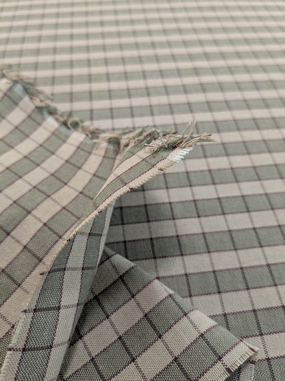 Scalamandre Oxford Check Tan and Plum Cotton Plaid from France - Red Sage Green Light Brown - By The Yard