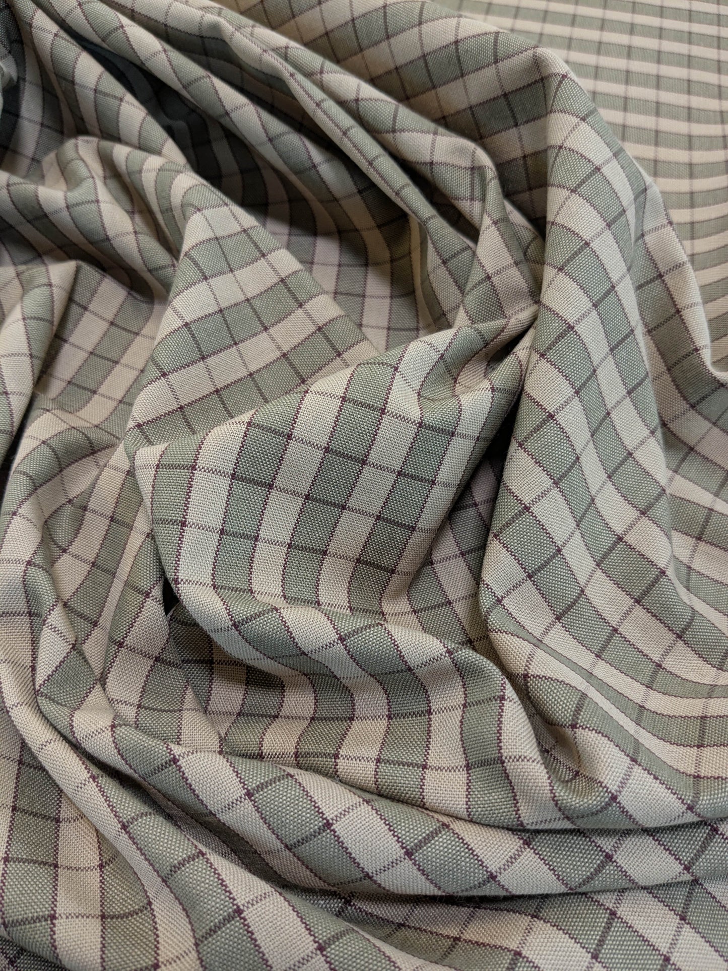 Scalamandre Oxford Check Tan and Plum Cotton Plaid from France - Red Sage Green Light Brown - By The Yard