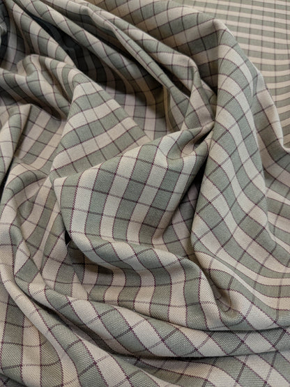 Scalamandre Oxford Check Tan and Plum Cotton Plaid from France - Red Sage Green Light Brown - By The Yard