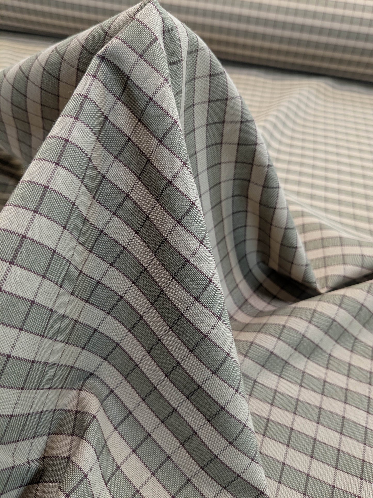 Scalamandre Oxford Check Tan and Plum Cotton Plaid from France - Red Sage Green Light Brown - By The Yard