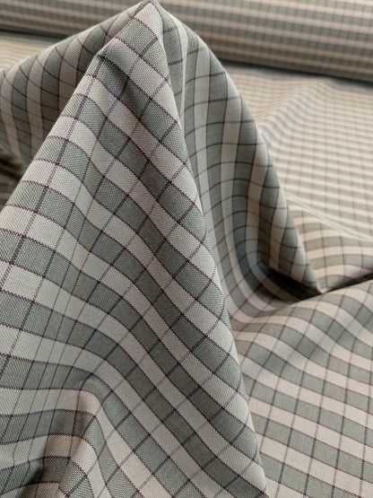 Scalamandre Oxford Check Tan and Plum Cotton Plaid from France - Red Sage Green Light Brown - By The Yard