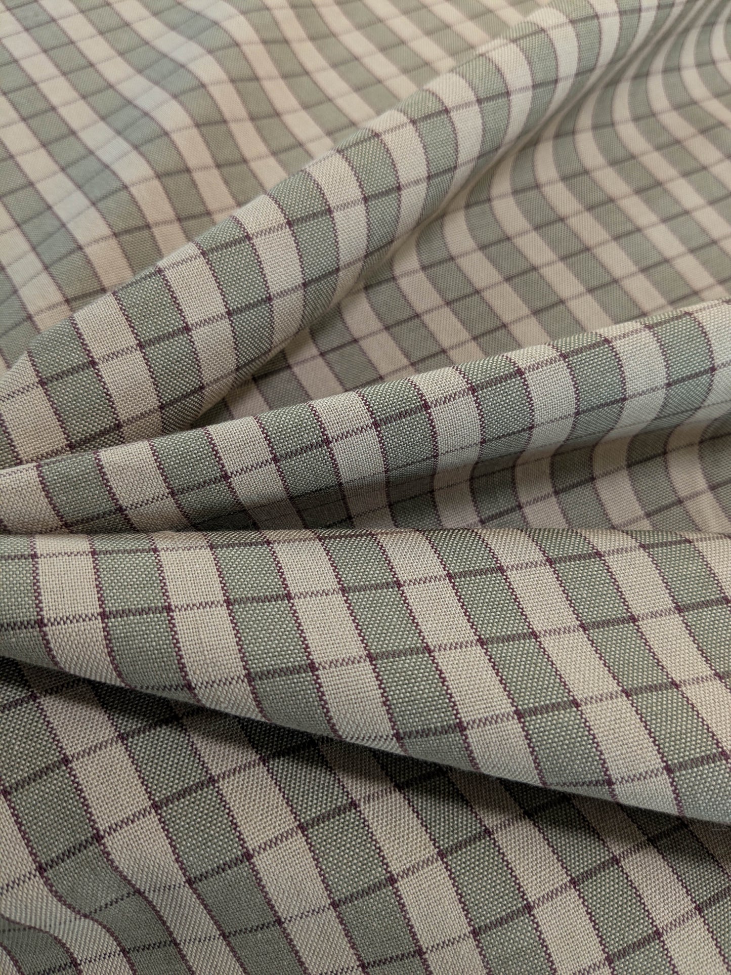 Scalamandre Oxford Check Tan and Plum Cotton Plaid from France - Red Sage Green Light Brown - By The Yard