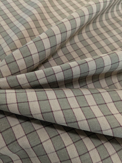 Scalamandre Oxford Check Tan and Plum Cotton Plaid from France - Red Sage Green Light Brown - By The Yard