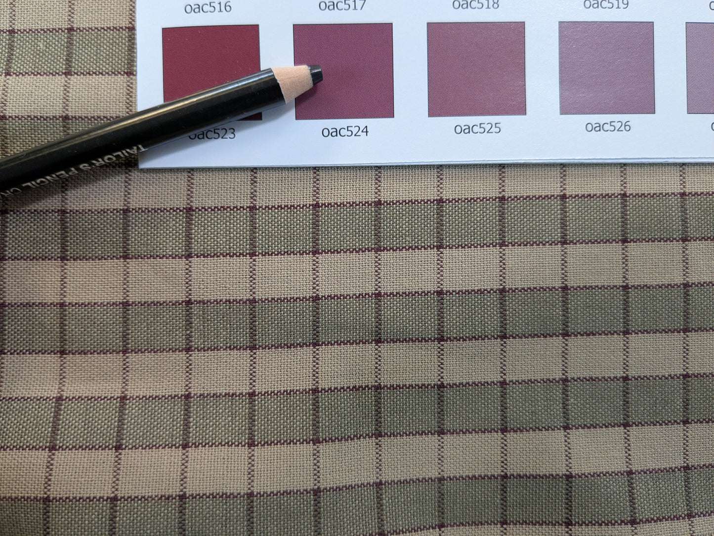 Scalamandre Oxford Check Tan and Plum Cotton Plaid from France - Red Sage Green Light Brown - By The Yard