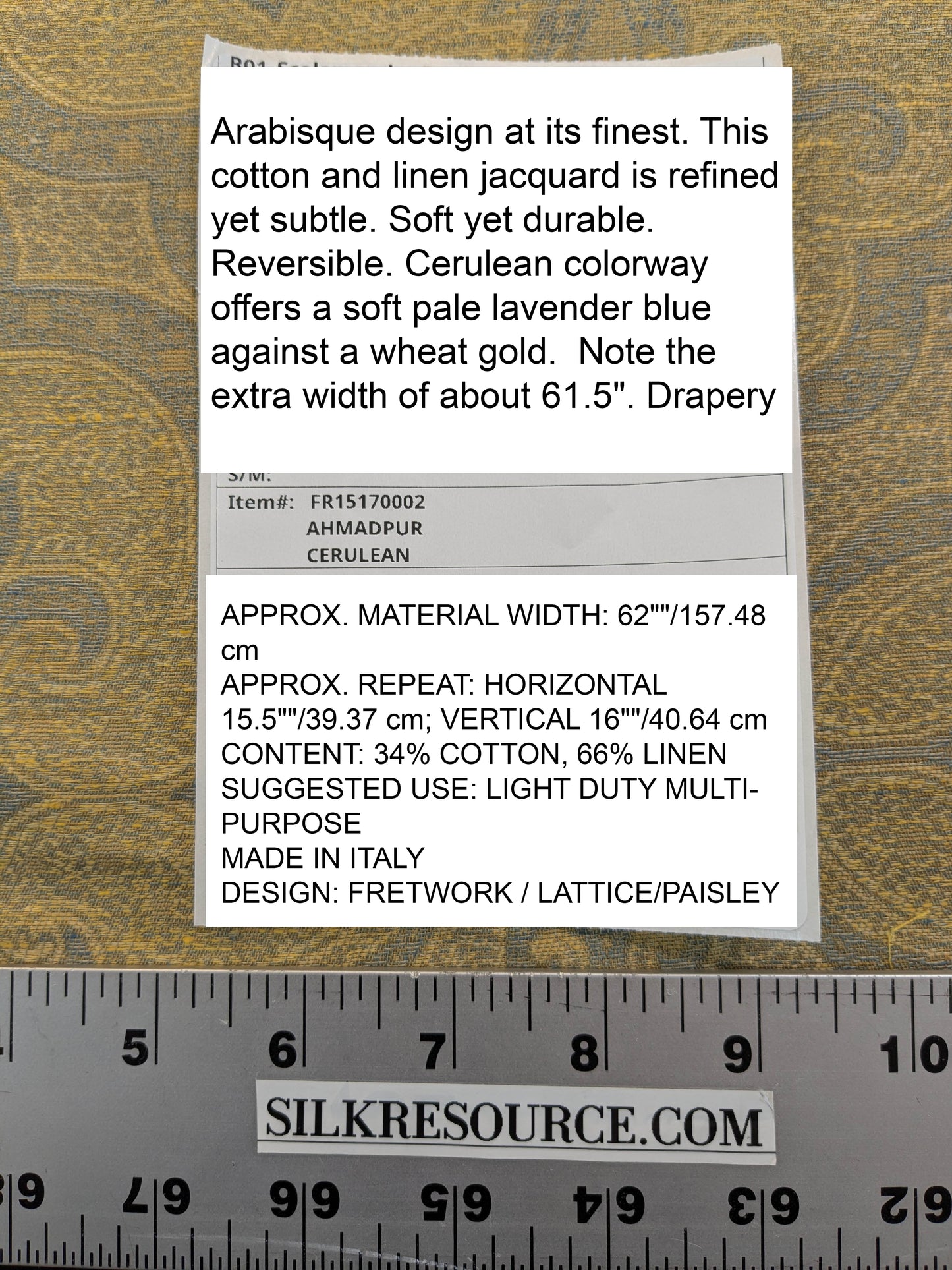 Scalamandre Ahmadpur Cerulean Paisley Medallion Cotton Linen - Gold Blue - By The Yard
