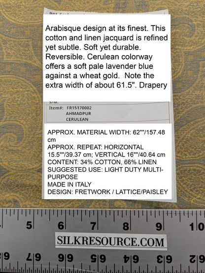 Scalamandre Ahmadpur Cerulean Paisley Medallion Cotton Linen - Gold Blue - By The Yard