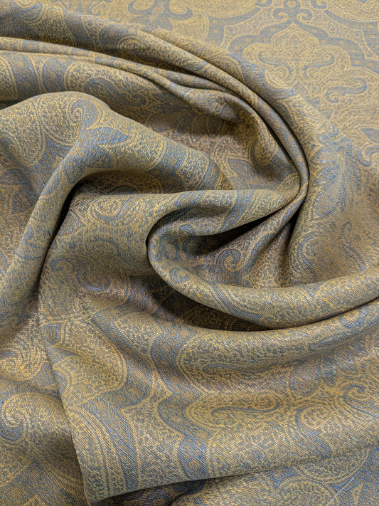 Scalamandre Ahmadpur Cerulean Paisley Medallion Cotton Linen - Gold Blue - By The Yard