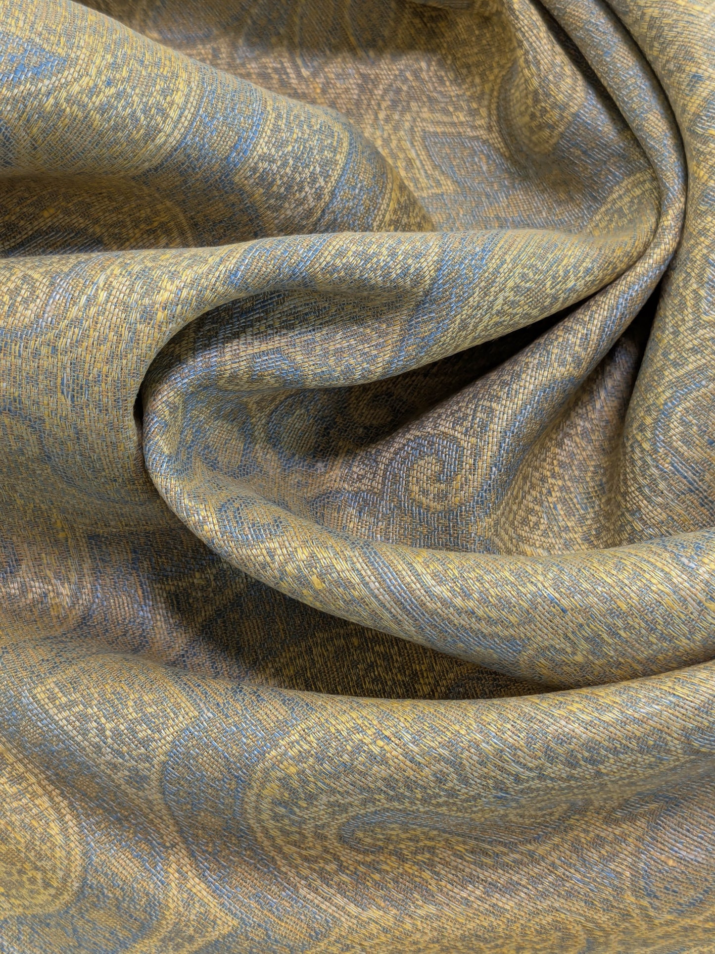 Scalamandre Ahmadpur Cerulean Paisley Medallion Cotton Linen - Gold Blue - By The Yard