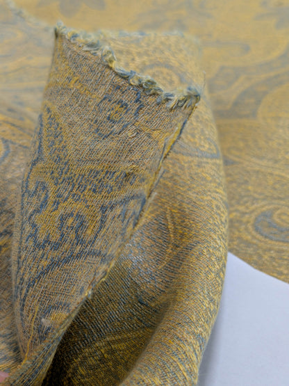 Scalamandre Ahmadpur Cerulean Paisley Medallion Cotton Linen - Gold Blue - By The Yard