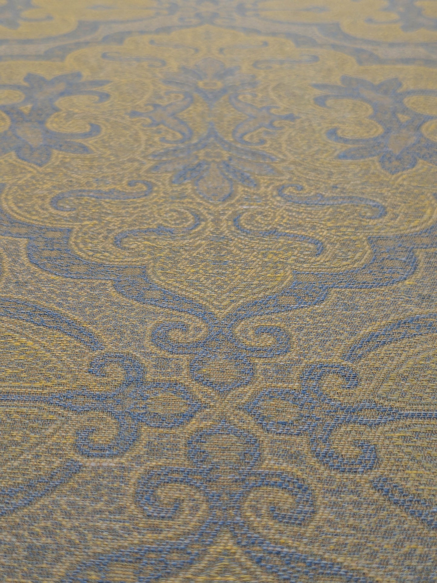 Scalamandre Ahmadpur Cerulean Paisley Medallion Cotton Linen - Gold Blue - By The Yard