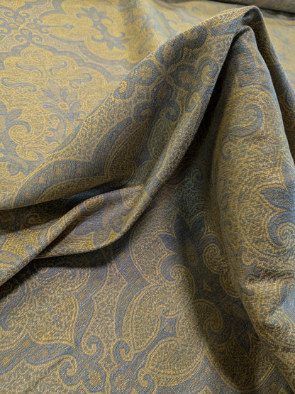 Scalamandre Ahmadpur Cerulean Paisley Medallion Cotton Linen - Gold Blue - By The Yard
