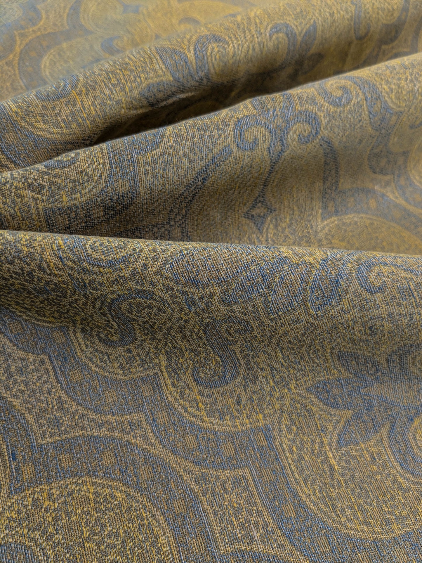 Scalamandre Ahmadpur Cerulean Paisley Medallion Cotton Linen - Gold Blue - By The Yard