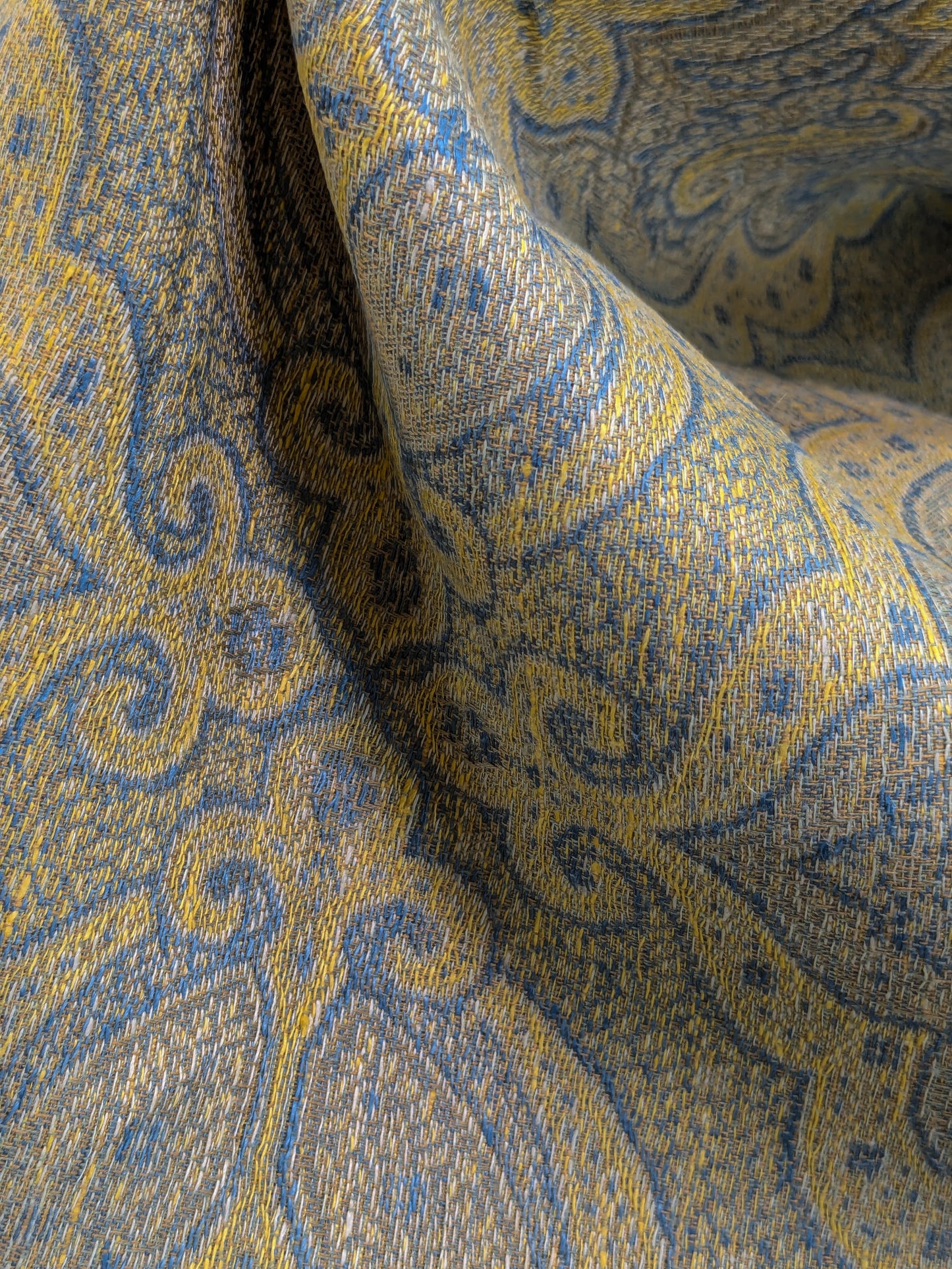 Scalamandre Ahmadpur Cerulean Paisley Medallion Cotton Linen - Gold Blue - By The Yard