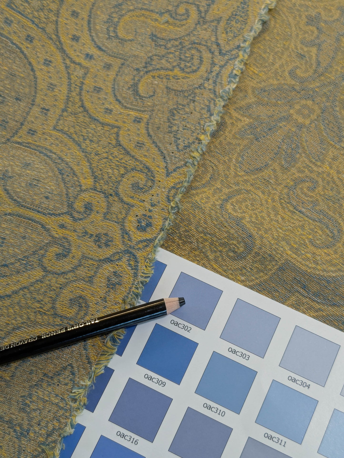 Scalamandre Ahmadpur Cerulean Paisley Medallion Cotton Linen - Gold Blue - By The Yard