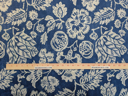 Scalamandre  Calais Linen Print Indigo Blue White Mediterranean Pomegranate Block Print Heavy Linen MSRP USD300+/y - By The Yard