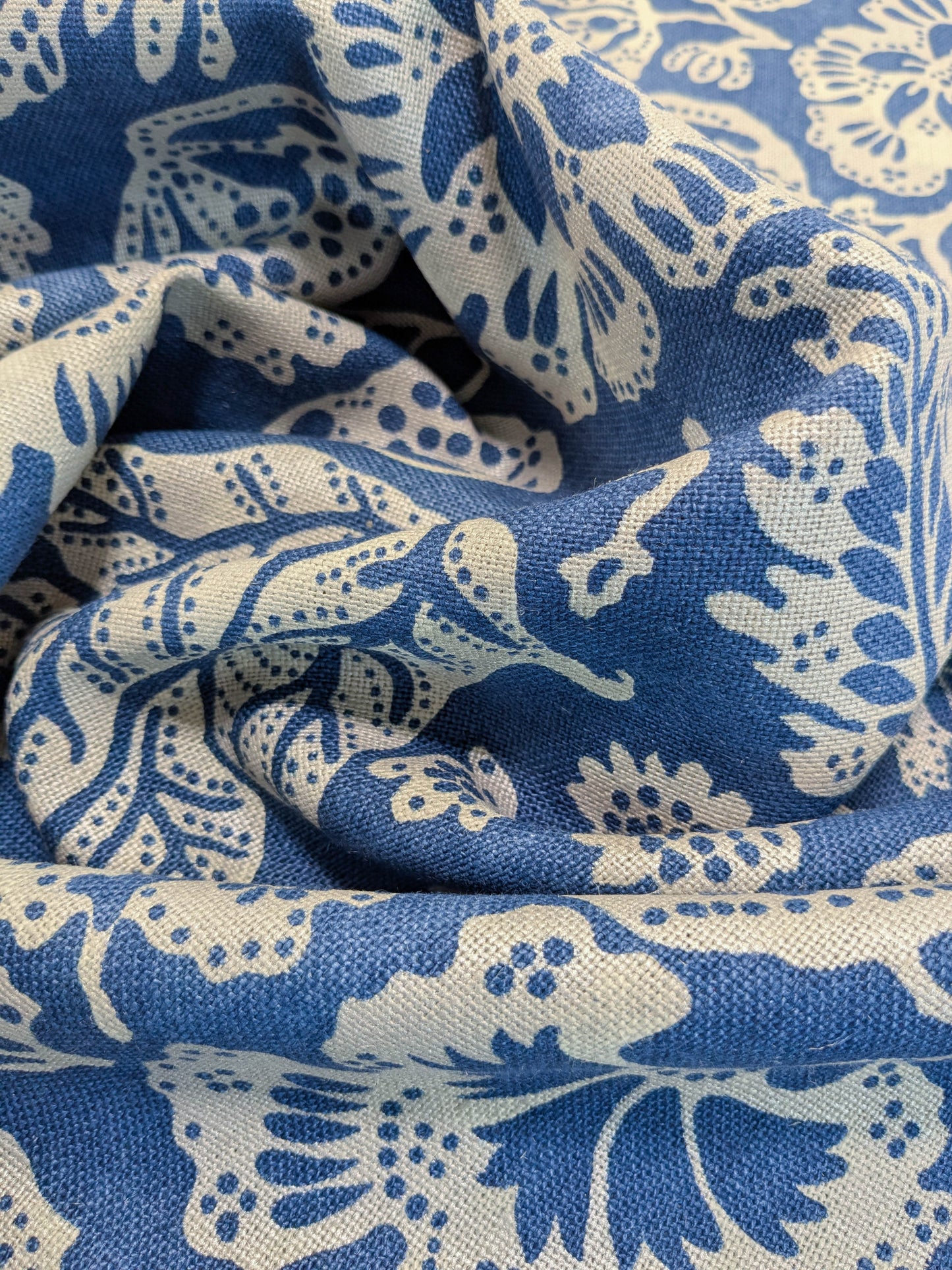 Scalamandre  Calais Linen Print Indigo Blue White Mediterranean Pomegranate Block Print Heavy Linen MSRP USD300+/y - By The Yard