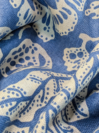 Scalamandre  Calais Linen Print Indigo Blue White Mediterranean Pomegranate Block Print Heavy Linen MSRP USD300+/y - By The Yard