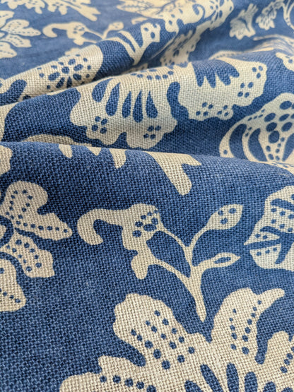 Scalamandre  Calais Linen Print Indigo Blue White Mediterranean Pomegranate Block Print Heavy Linen MSRP USD300+/y - By The Yard