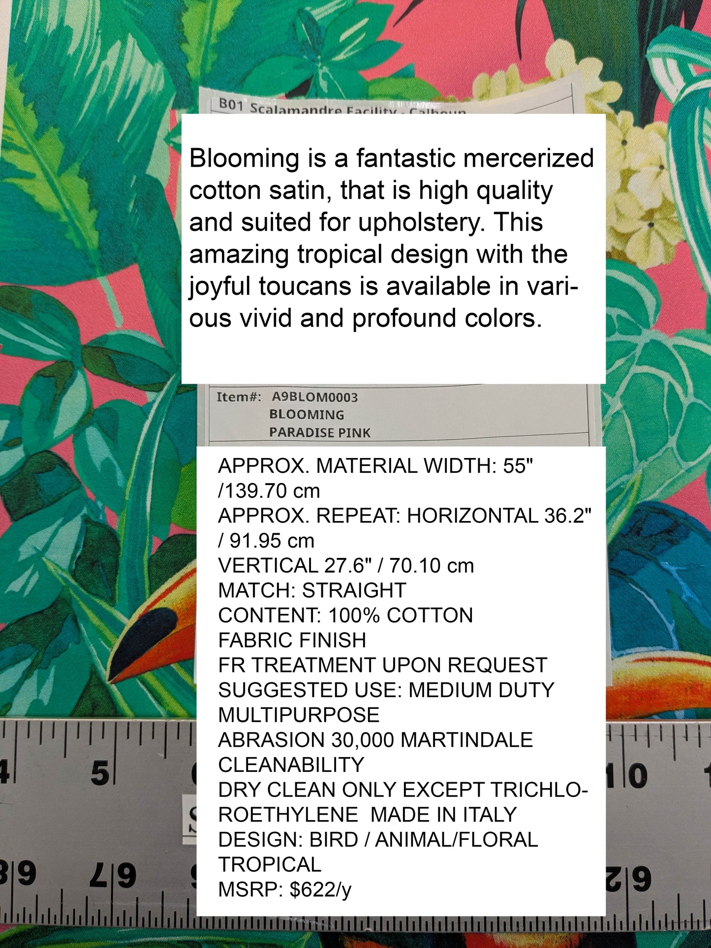 Scalamandre Blooming Paradise Tropical Bird Toucan Palm Banana Cotton Print -Hot Pink - By The Yard