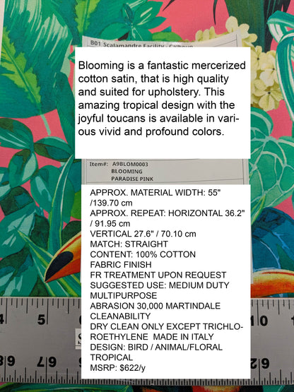 Scalamandre Blooming Paradise Tropical Bird Toucan Palm Banana Cotton Print -Hot Pink - By The Yard