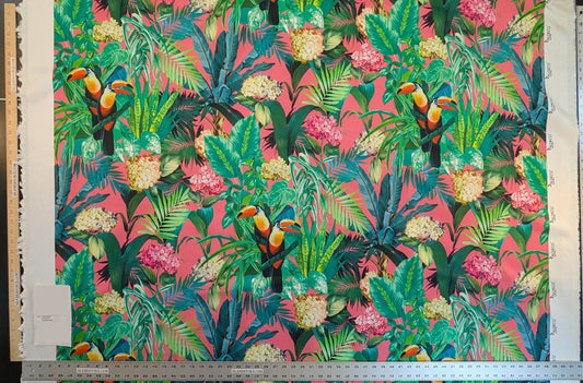 Scalamandre Blooming Paradise Tropical Bird Toucan Palm Banana Cotton Print -Hot Pink - By The Yard