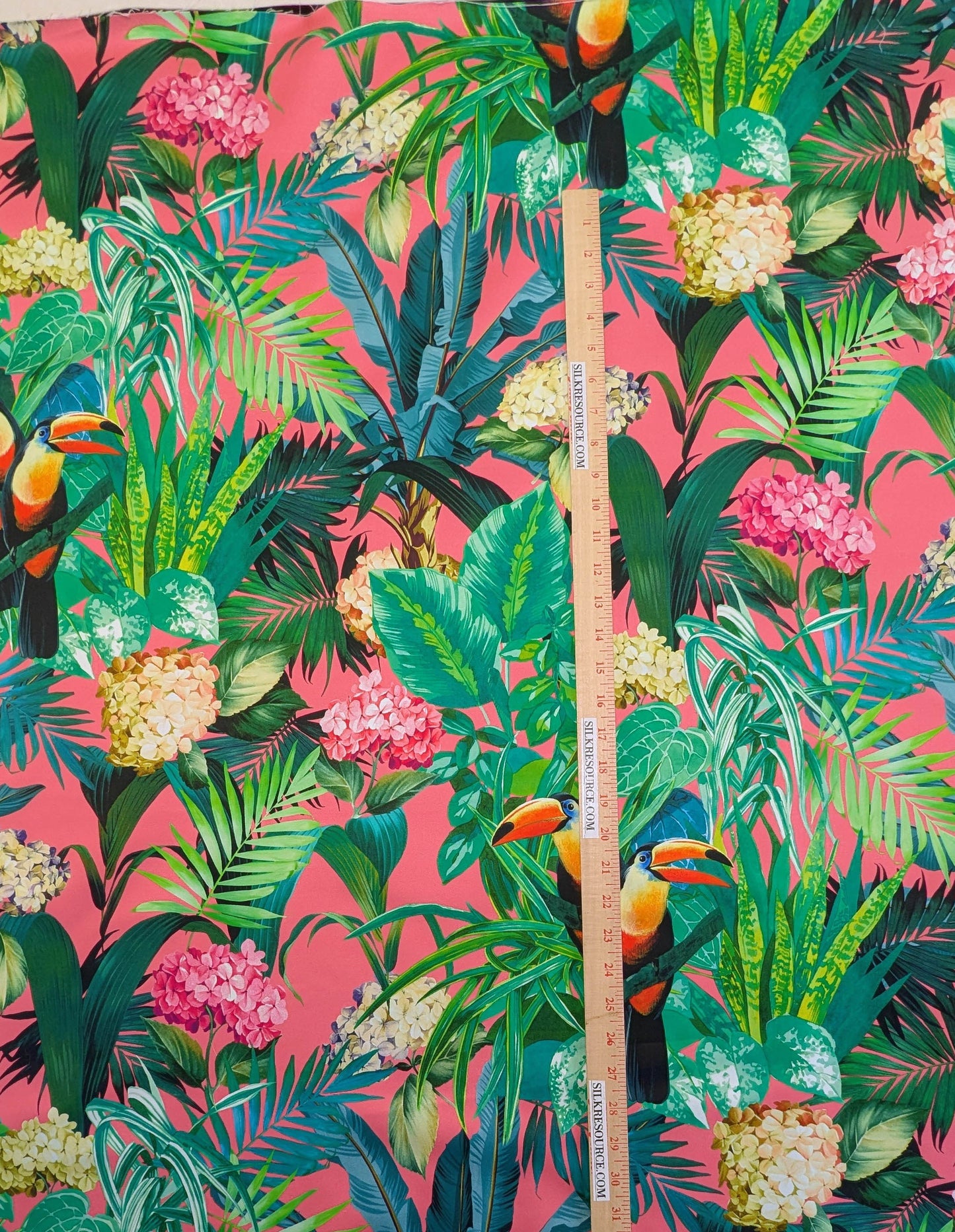 Scalamandre Blooming Paradise Tropical Bird Toucan Palm Banana Cotton Print -Hot Pink - By The Yard