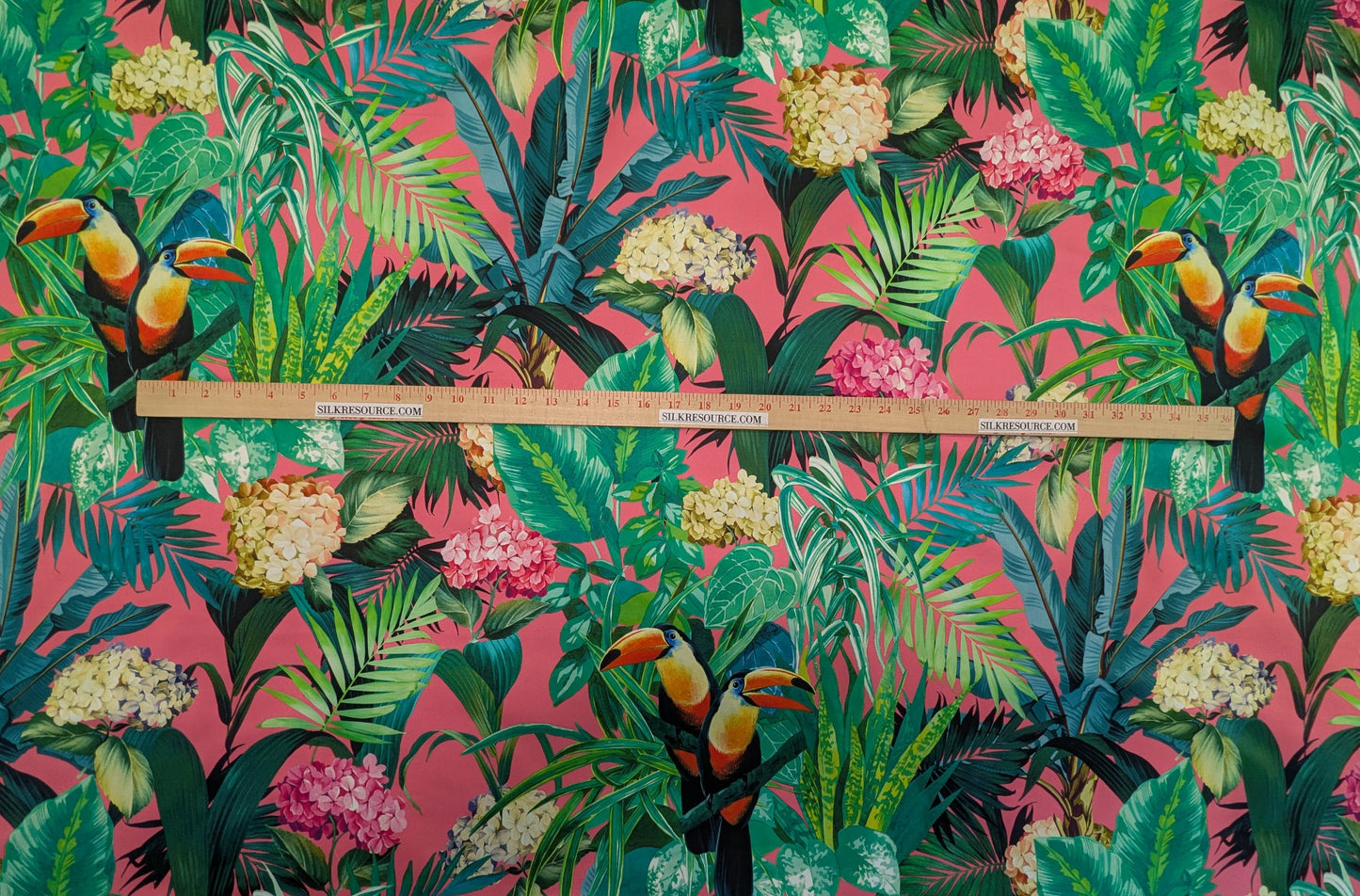 Scalamandre Blooming Paradise Tropical Bird Toucan Palm Banana Cotton Print -Hot Pink - By The Yard
