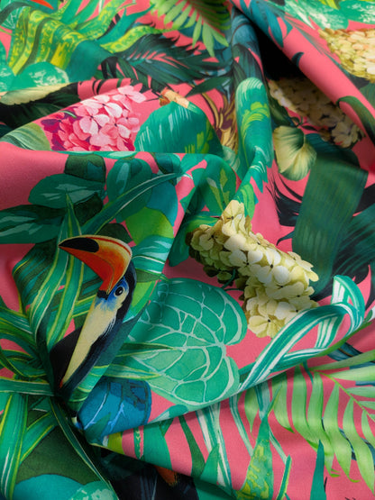 Scalamandre Blooming Paradise Tropical Bird Toucan Palm Banana Cotton Print -Hot Pink - By The Yard