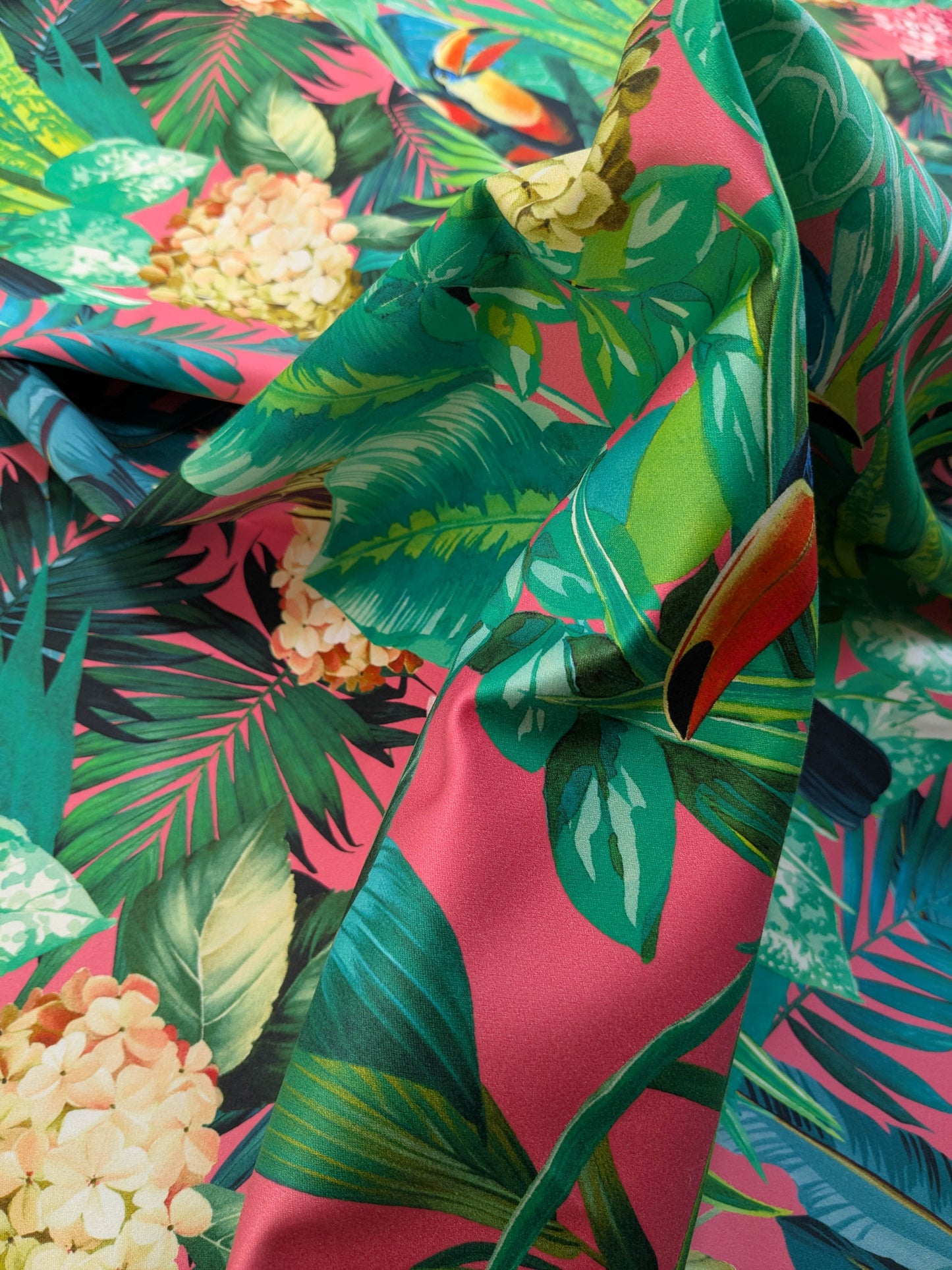 Scalamandre Blooming Paradise Tropical Bird Toucan Palm Banana Cotton Print -Hot Pink - By The Yard
