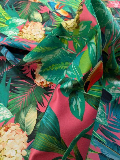 Scalamandre Blooming Paradise Tropical Bird Toucan Palm Banana Cotton Print -Hot Pink - By The Yard