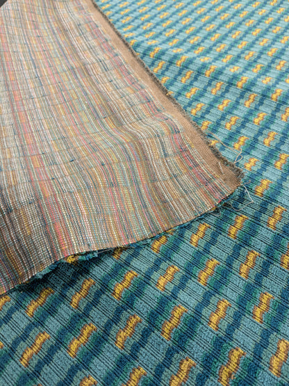 Scalamandre Rambouillet Turquoise Gold Blue Geometric Stripe Texture Cotton - By The Yard