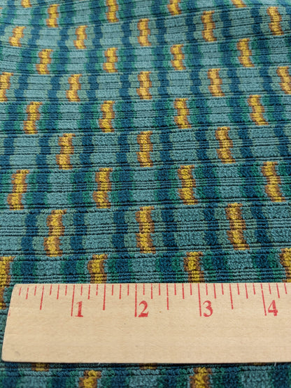 Scalamandre Rambouillet Turquoise Gold Blue Geometric Stripe Texture Cotton - By The Yard