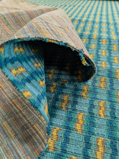 Scalamandre Rambouillet Turquoise Gold Blue Geometric Stripe Texture Cotton - By The Yard
