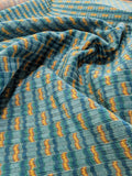 Scalamandre Rambouillet Turquoise Gold Blue Geometric Stripe Texture Cotton - By The Yard
