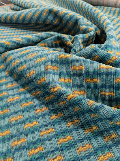 Scalamandre Rambouillet Turquoise Gold Blue Geometric Stripe Texture Cotton - By The Yard