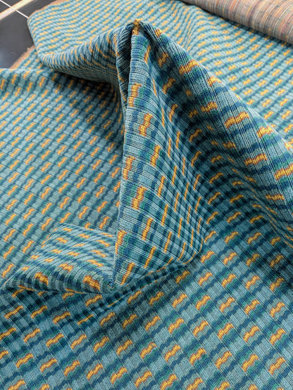 Scalamandre Rambouillet Turquoise Gold Blue Geometric Stripe Texture Cotton - By The Yard