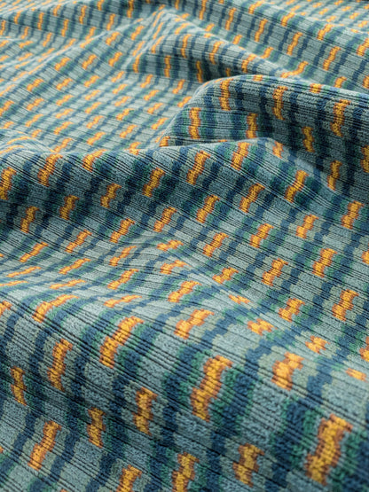 Scalamandre Rambouillet Turquoise Gold Blue Geometric Stripe Texture Cotton - By The Yard