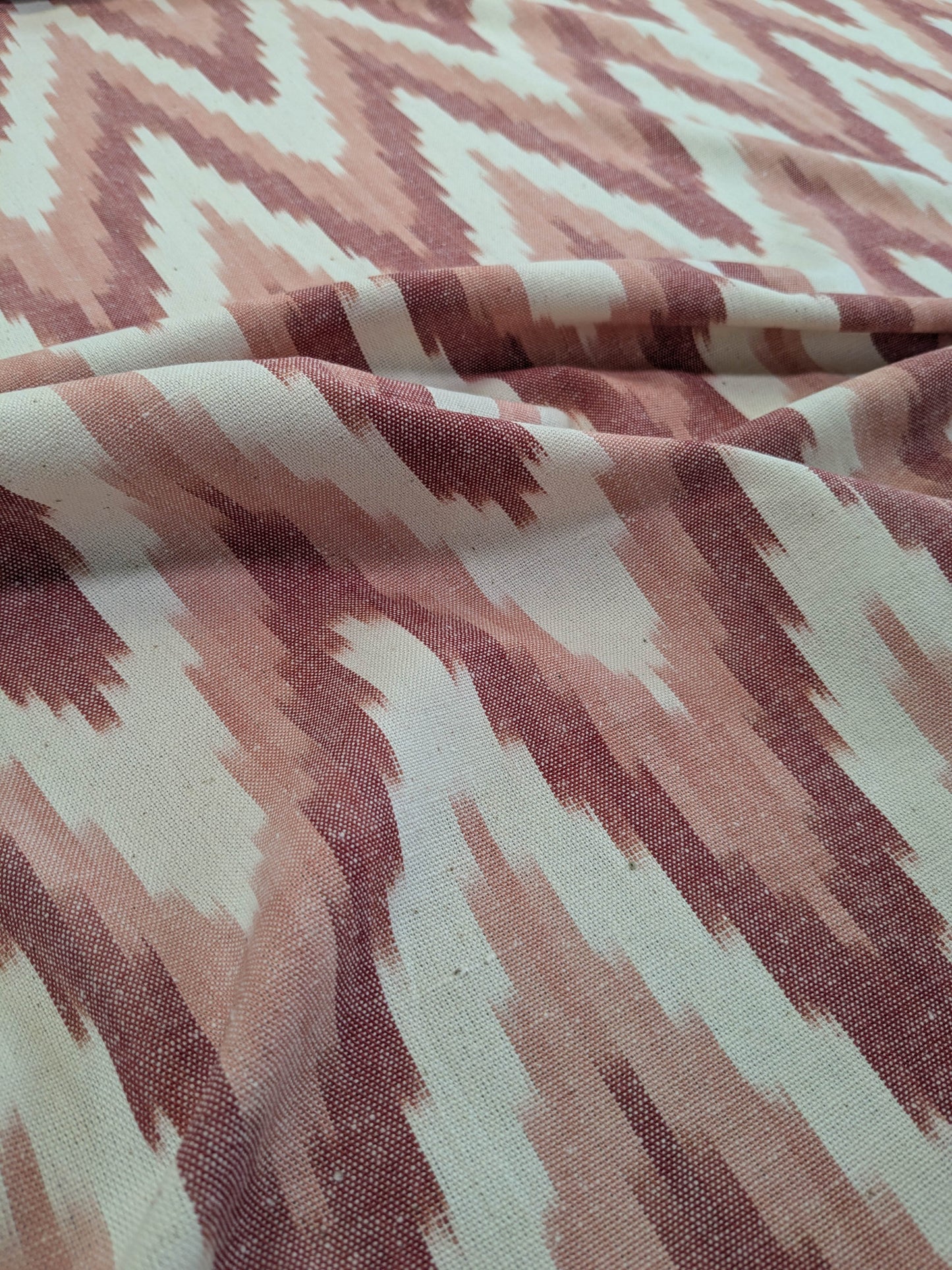 Scalamandre Adras Ikat Weave Coral  Chevron Herringbone Cotton - Pink Red White - By The Yard