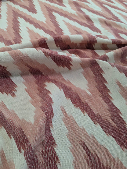 Scalamandre Adras Ikat Weave Coral  Chevron Herringbone Cotton - Pink Red White - By The Yard