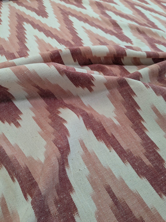 Scalamandre Adras Ikat Weave Coral  Chevron Herringbone Cotton - Pink Red White - By The Yard