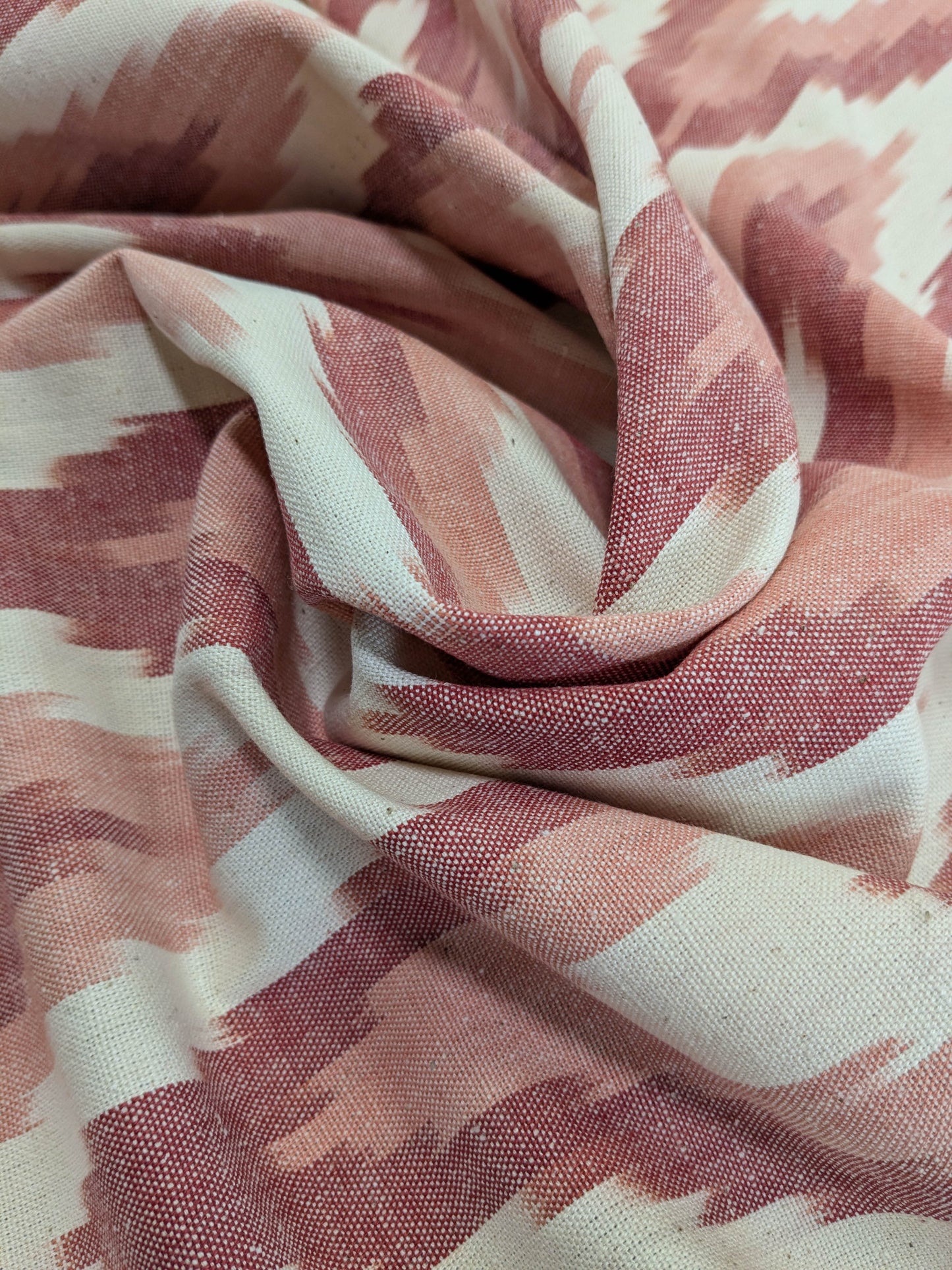 Scalamandre Adras Ikat Weave Coral  Chevron Herringbone Cotton - Pink Red White - By The Yard