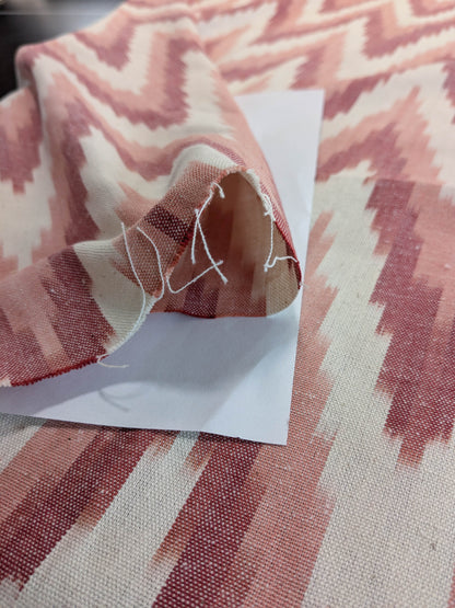 Scalamandre Adras Ikat Weave Coral  Chevron Herringbone Cotton - Pink Red White - By The Yard