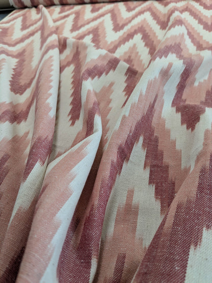 Scalamandre Adras Ikat Weave Coral  Chevron Herringbone Cotton - Pink Red White - By The Yard