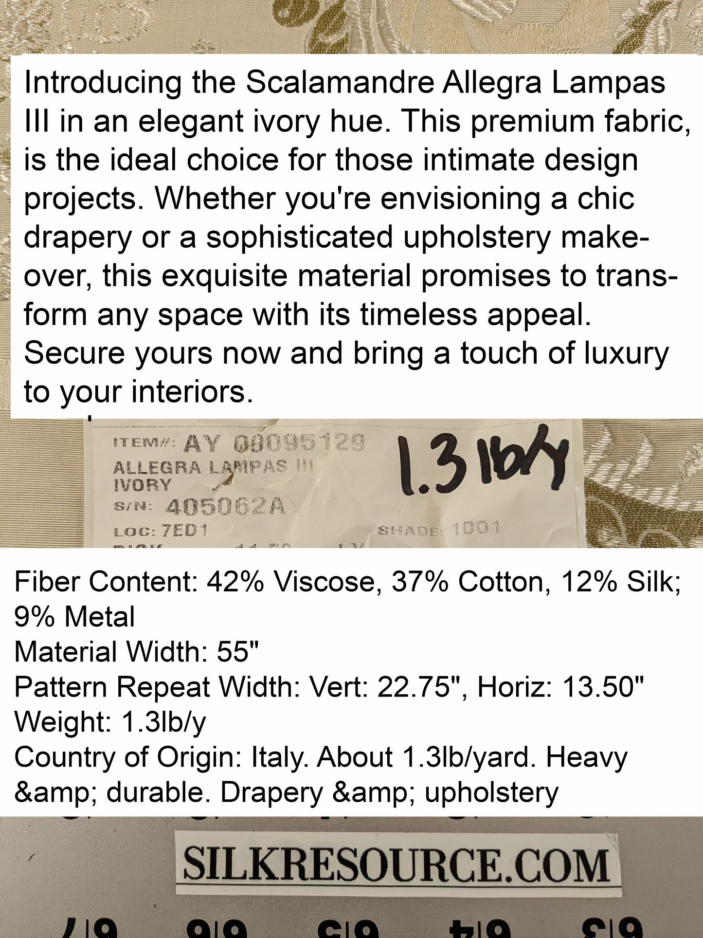 Scalamandre Old World Weavers Allegra Lampas III Ivory Brown Silk Heavy - By The Yard - MSRP USD 796/Y