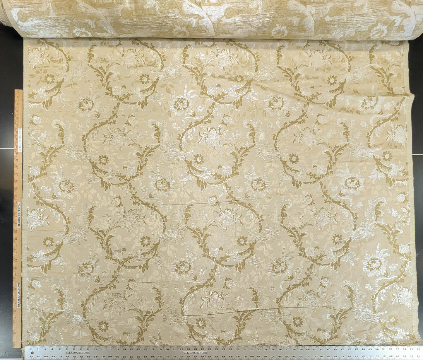Scalamandre Old World Weavers Allegra Lampas III Ivory Brown Silk Heavy - By The Yard - MSRP USD 796/Y